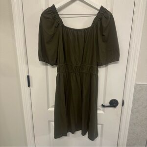 J Crew Dark Green Square Neck Dress Size XL EUC